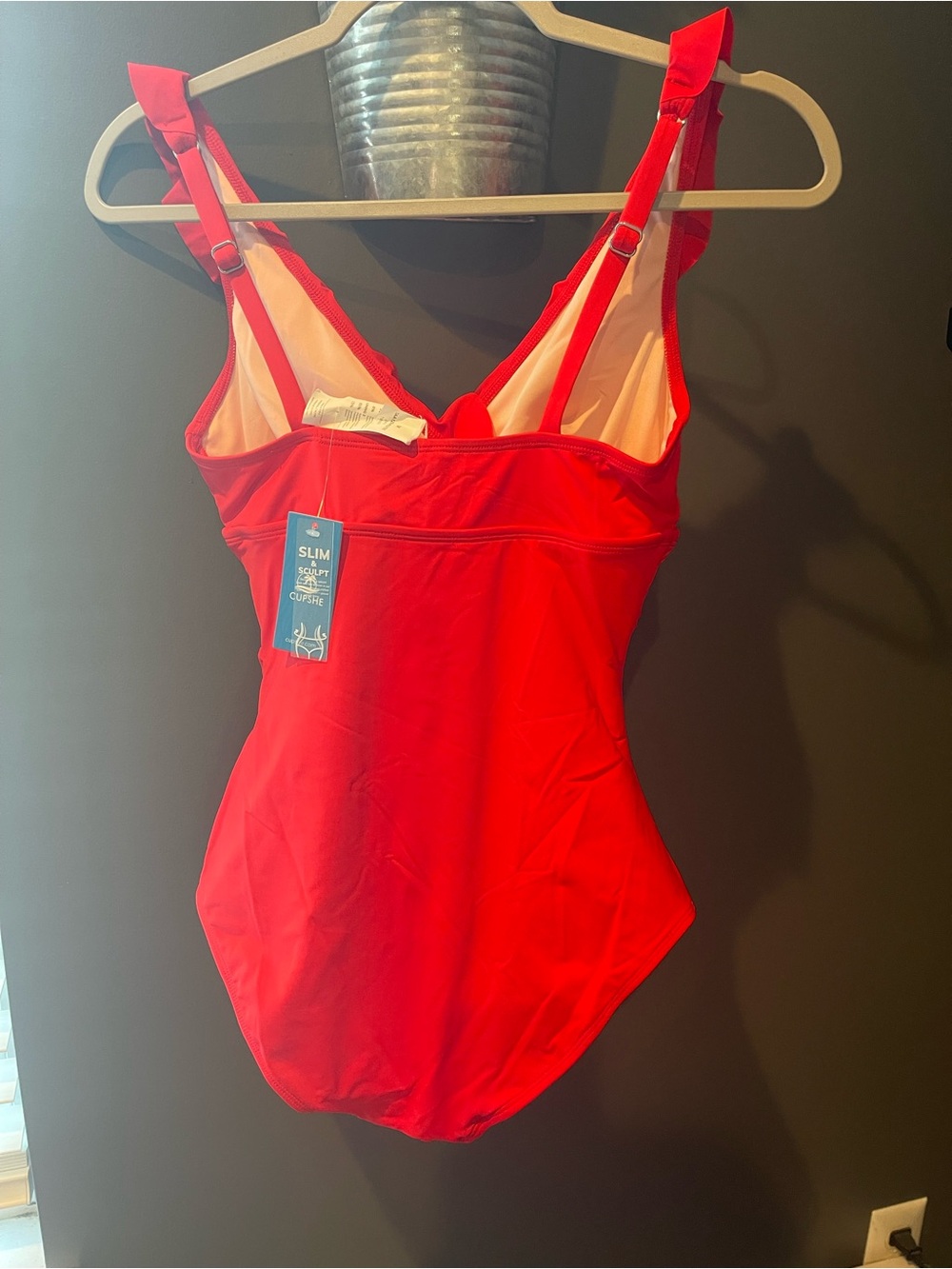 Women’s Red Ruffle One-Piece Swimsuit - Picture 2 of 4